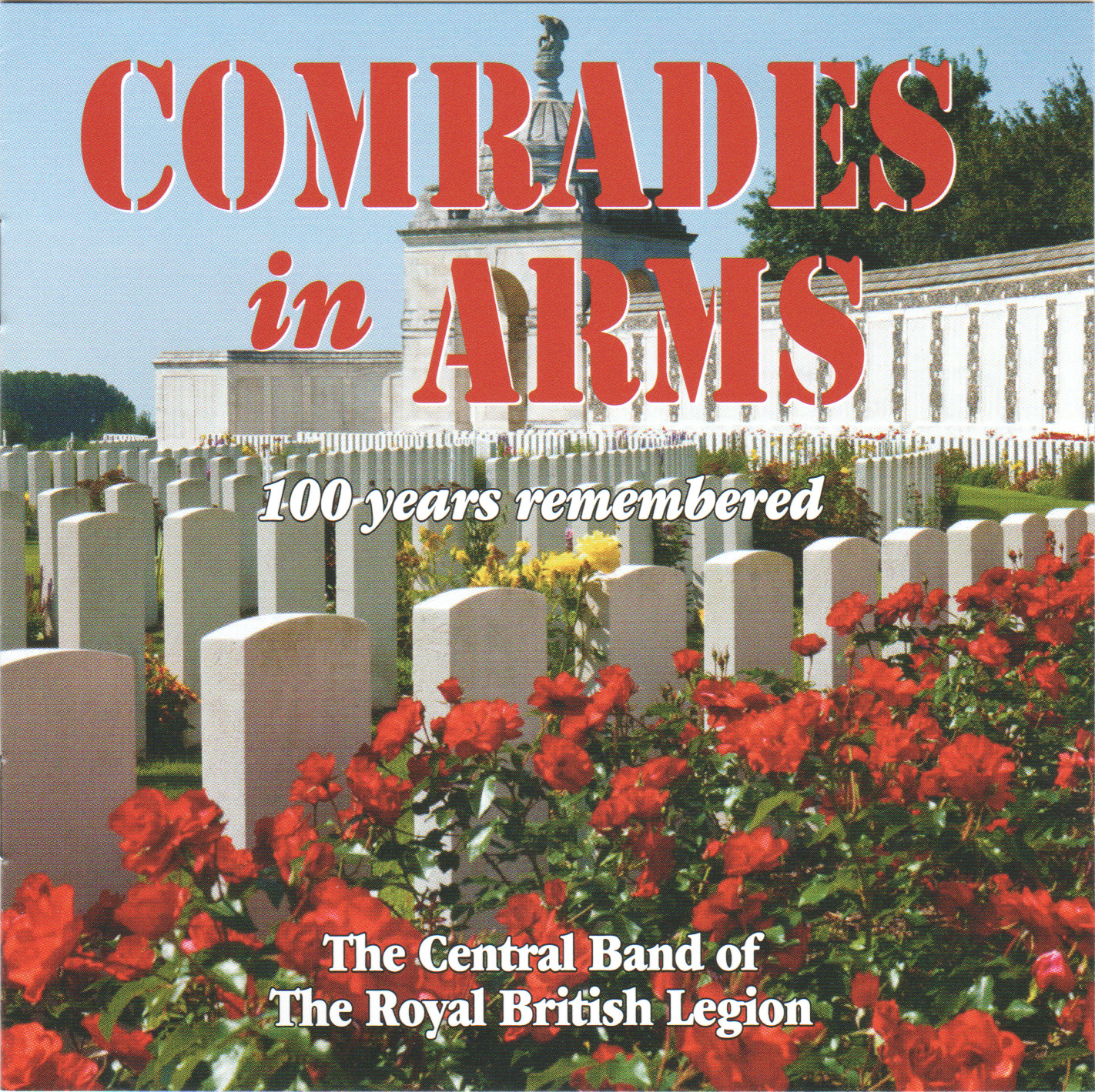 View of red roses and gravestones at the war cemetery